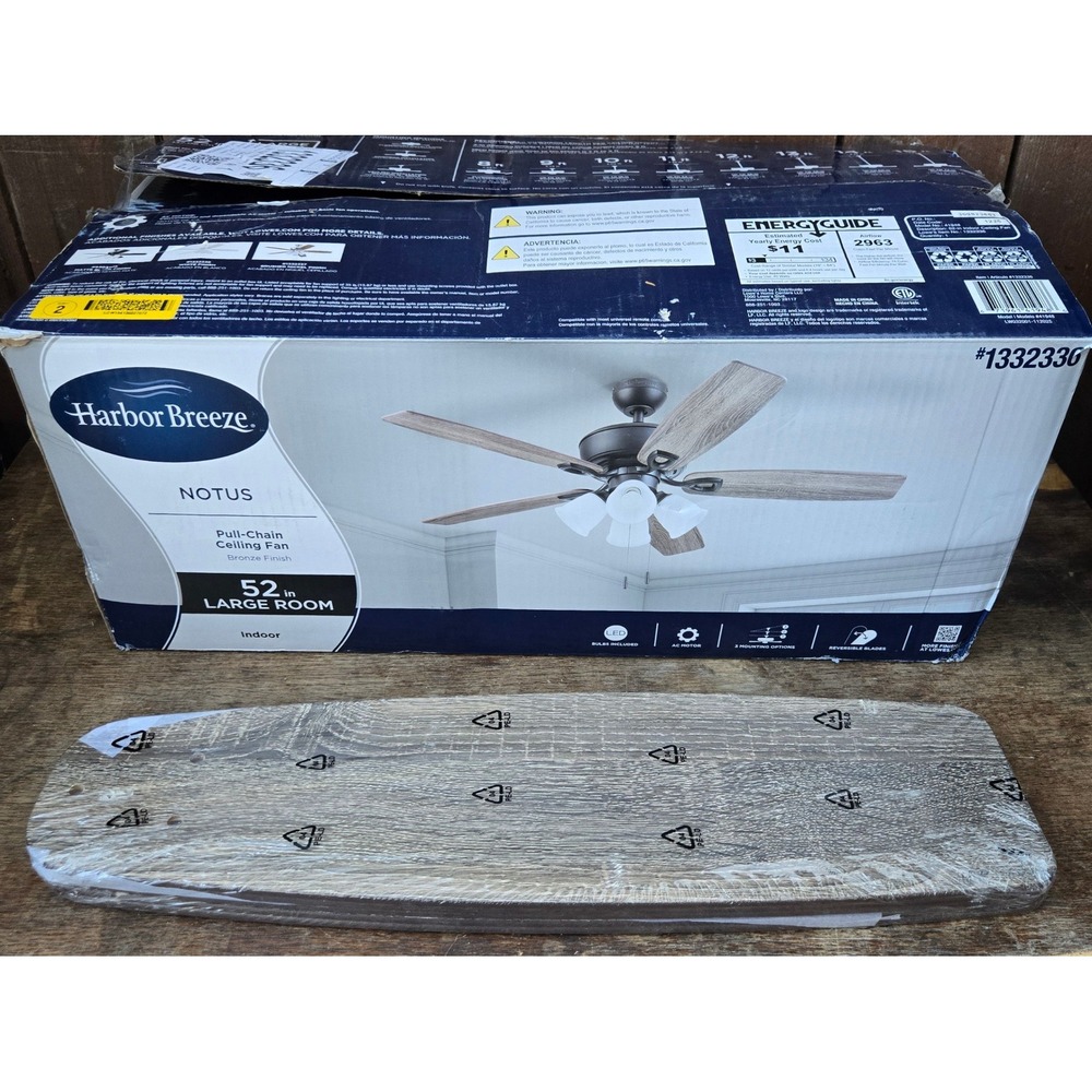 Harbor Breeze Notus 52in Reversible Ceiling Fan Blades Set of 5 Parts #1332336